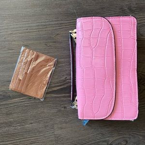 Pink croc split leather mini bag/purse